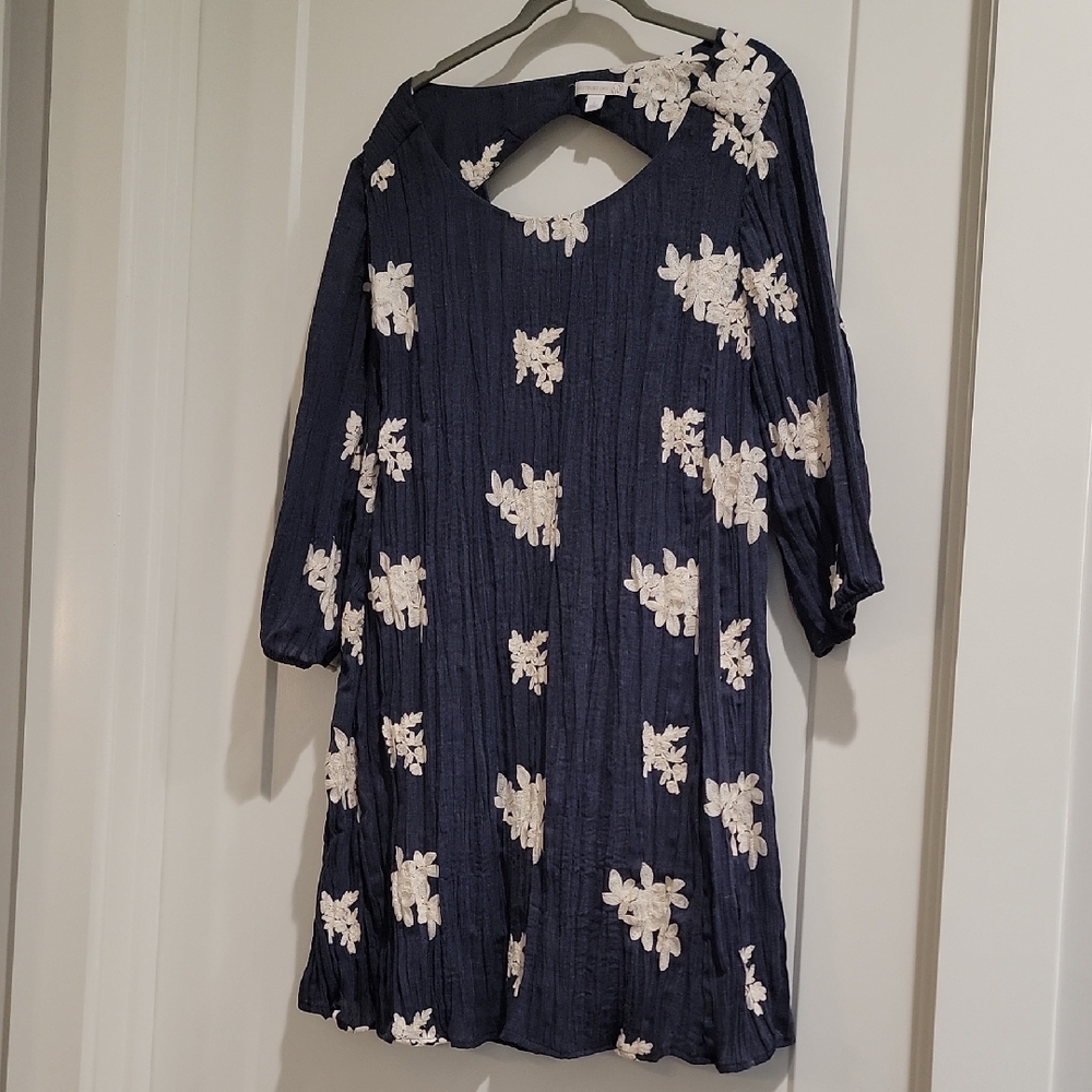 Westport Navy Blue Midi Dress with White Floral Appliqué